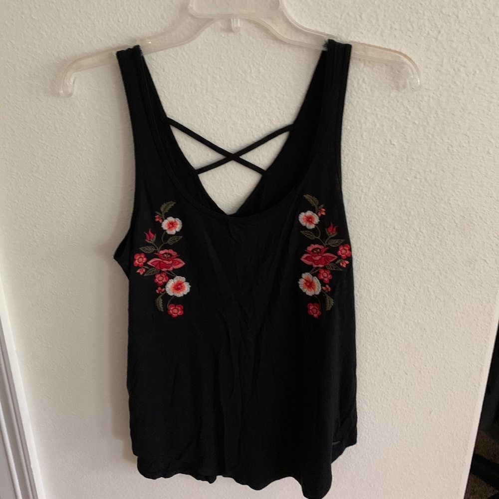Black with red flowers tank top